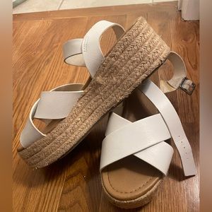Super cute white leather straps with cork bottom espadrille’s!
